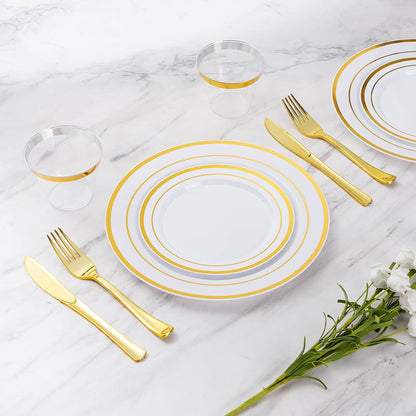600 Pieces Gold Disposable Plastic Plates for 100 Guests2
