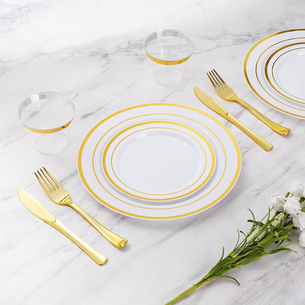 600 Pieces Gold Disposable Plastic Plates for 100 Guests2
