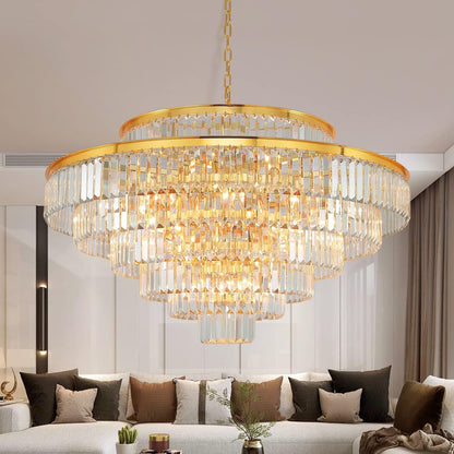 Crystal Chandeliers Modern Style Gold 39 Inch & Lights round Hanging Classic, Pendant Ceiling Chandelier Lighting Fixture 7-Tier for Dining Room Living Room1