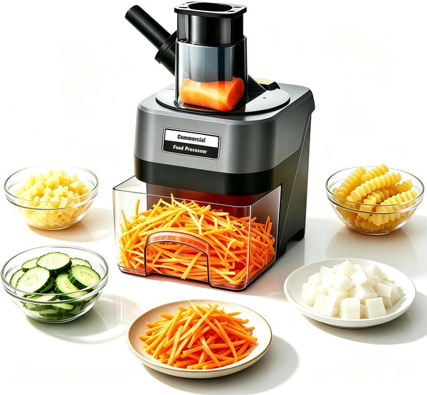 5 in 1 Electric Vegetable Chopper, 2 Food Inlets with Container | Commercial Food Processor, Multifunctional Shredder Slicer Dicer Crinkle Cutter Machine, for Potato Onion Carrot, 110V1
