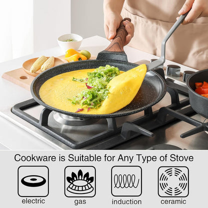 Crepe Pan Nonstick, 12 Inch Dosa Pan with Spreader, Granite Coating Comales Para Tortillas Pancake Pan, Flat Bottom for Stove Top, Induction Compatible, PFOA Free2