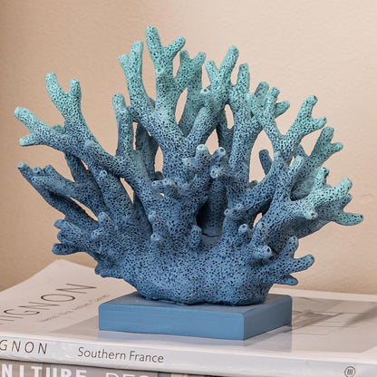 5.8" H Blue Coral Decor, Resin Coral Statue, Nautical Decorations for Home, Beach/Coastal/Ocean Themed Cabinet Shelf Tabletop Decor1