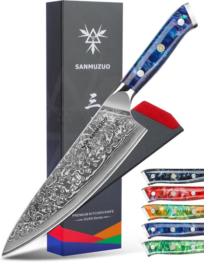 Chef Knife - 8 Inch - Xuan Series - VG10 Damascus Steel Kitchen Knife - Resin Handle (Sapphire Blue)1