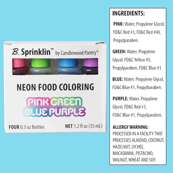B. Sprinklin Assorted Liquid Food Coloring Kit - Neon and Regular (8) Colors, Vibrant Food Dye for Slime Crafts, Dying Eggs, Frosting and Cake Decorating, 8 Bottles, 0.3 Fl Oz by6