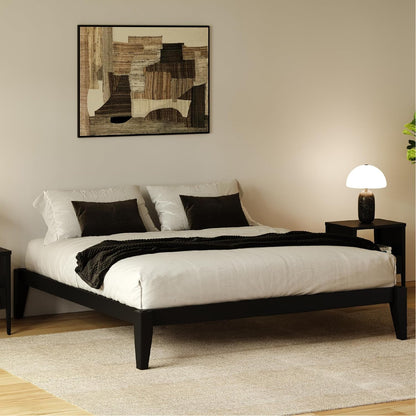 Thor Premium Solid Wood Bed Frame Queen, Japanese Joinery Bed Frame with Wood Slat Support, Platform Bed, No Box Spring Needed, Easy Assembly, Minimalist & Modern Style (Midnight Charcoal)1
