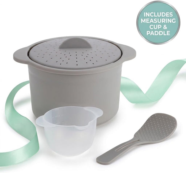 Microwave Rice & Grain Cooker, Locking Lid | Easy Cook Container, Heat-Resistant Handles, Includes Measuring Cup & Mixing Paddle, Cooks Veggies & More6
