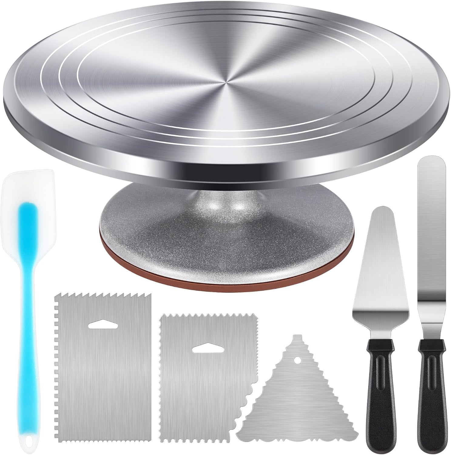 aluminum-cake-stand-turntable-set-for-decorating-baking-kit-12-beginner-friendly-baking-supplies-tools-with-cake-stand-turntable-for-decorating-and-display-2-spatulas-3-icing-scrapers