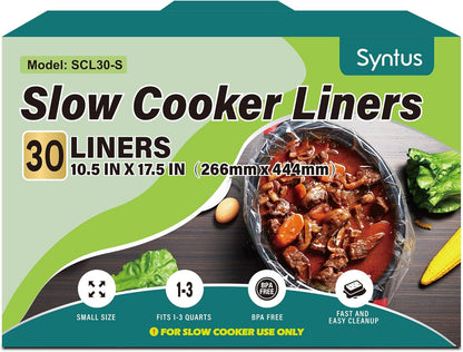 30 Slow Cooker Liners, Small Size 10.5"X 17.5" Fit 1QT to 3QT Pots | BPA Free, Heat-Resistant up to 400°F, Durable Nylon Blend, High Tenacity, 100% Leak-Proof, Disposable Liners, Easy Cleanup1