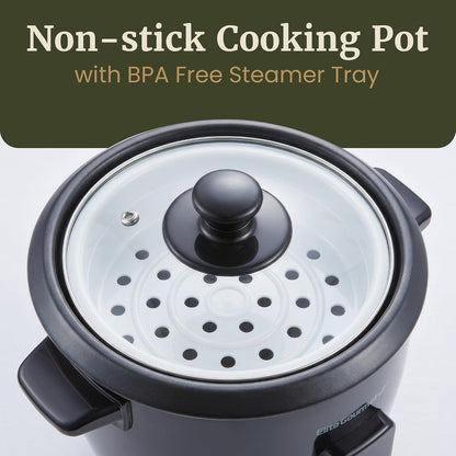 Electric Rice Cooker with Steam Tray and Non-Stick Inner Pot Makes Soups, Stews, Grains, Cereals, Keep Warm Feature, 6 Cups Cooked (3 Cups Uncooked), Black4