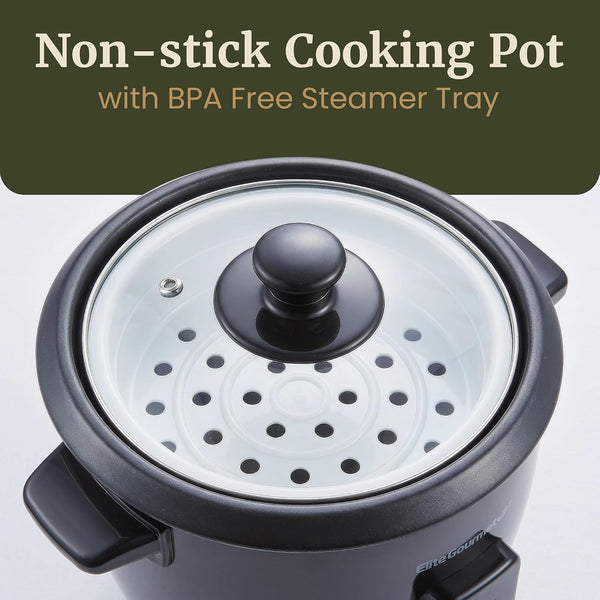 Rice Cooker & Steamer, Non-Stick Pot, Black, 6 Cups Cooked | Includes Steam Tray - Keep Warm - 3 Cups Uncooked - Also Makes Soups, Stews, Grains and Cereals4