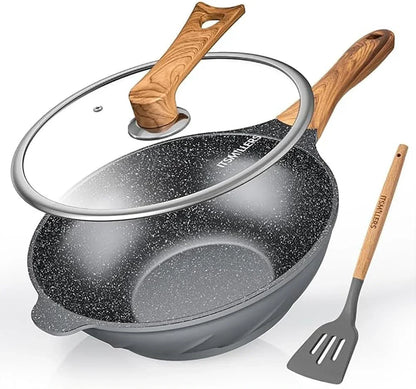 Nonstick Wok and Stir Fry Pan 12.5 Inch with Spatula, Die-Cast Aluminum Scratch Resistant Healthy Wok with Free-Standing Lid1