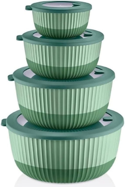 Plastic Mixing Bowls with Lids, 8-Piece Airtight Leak-Proof Nesting Bpa-Free Prep Bowl Set for Kitchen & Food Storage, 500Ml, 1300Ml, 2600Ml & 4200Ml, Microwave & Dishwasher Safe (Green)1