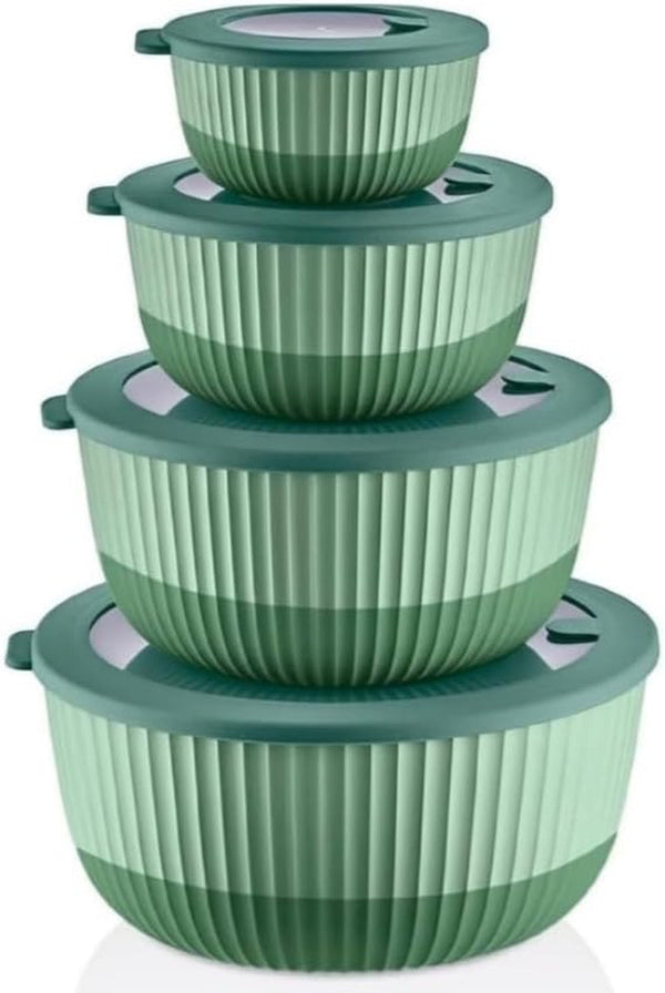 Plastic Mixing Bowls with Lids, 8-Piece Airtight Leak-Proof Nesting Bpa-Free Prep Bowl Set for Kitchen & Food Storage, 500Ml, 1300Ml, 2600Ml & 4200Ml, Microwave & Dishwasher Safe (Green)1