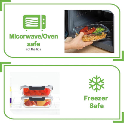 10-Pack Glass Meal Prep Containers, 36 Oz/14 Oz, Locking Lid Set3