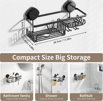 Shower Caddy Suction Cup with Soap Holder and Hooks, Matte Black7