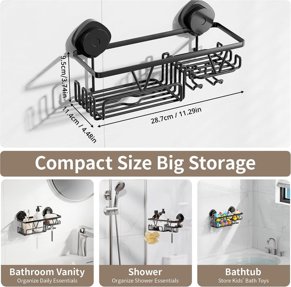 Shower Caddy Suction Cup with Soap Holder and Hooks, Matte Black7