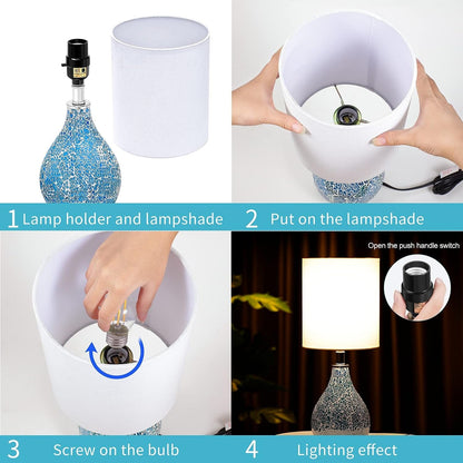 Modern Table Lamps Set of 2, Blue Gourd Design Mosaic Tiled Glass 17.5" Bedside Lamp,For Bedroom Living Room Home Office Desk Nightstand Table Lamp8