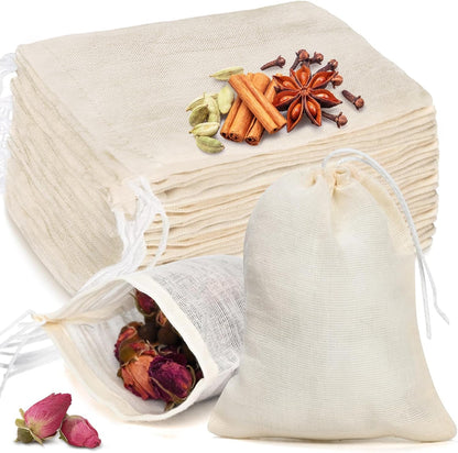 20 Pcs Muslin Bags with Drawstring, Reusable Tea Bags, Spice Bags for Cooking Soup/Herb/Loose Leaf Tea, Natural Cotton Small Cheese Cloth Bag for Straining, Sachet Bags Empty, 4 X 3 Inches1