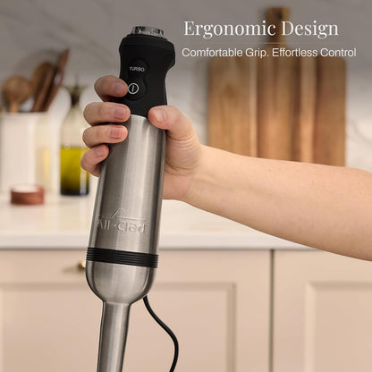 All-Clad Electrics Stainless Steel Immersion Blender 2 Piece Turbo Function 600 Watts Detachable, Variable Speed Control, Hand Blander, 9-1/4-Inch6