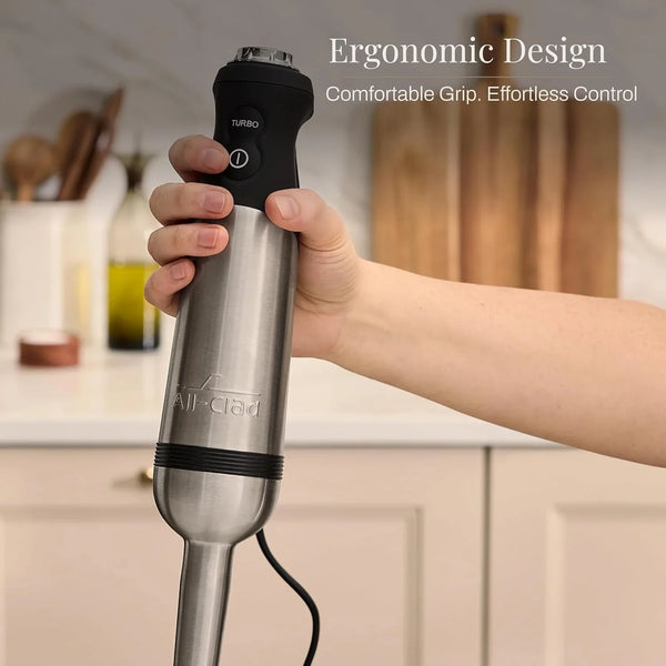 All-Clad Electrics Stainless Steel Immersion Blender 2 Piece Turbo Function 600 Watts Detachable, Variable Speed Control, Hand Blander, 9-1/4-Inch6