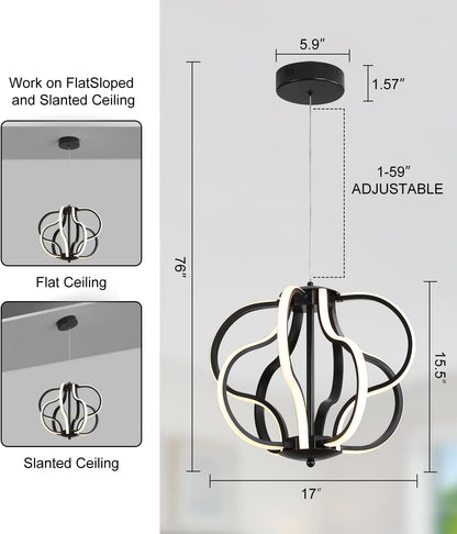 Modern Black LED Chandelier Ceiling Light Fixture, 8 Lights Hanging Pendant Lights for Dining Room Foyer Entryway Kitchen Living Room.7