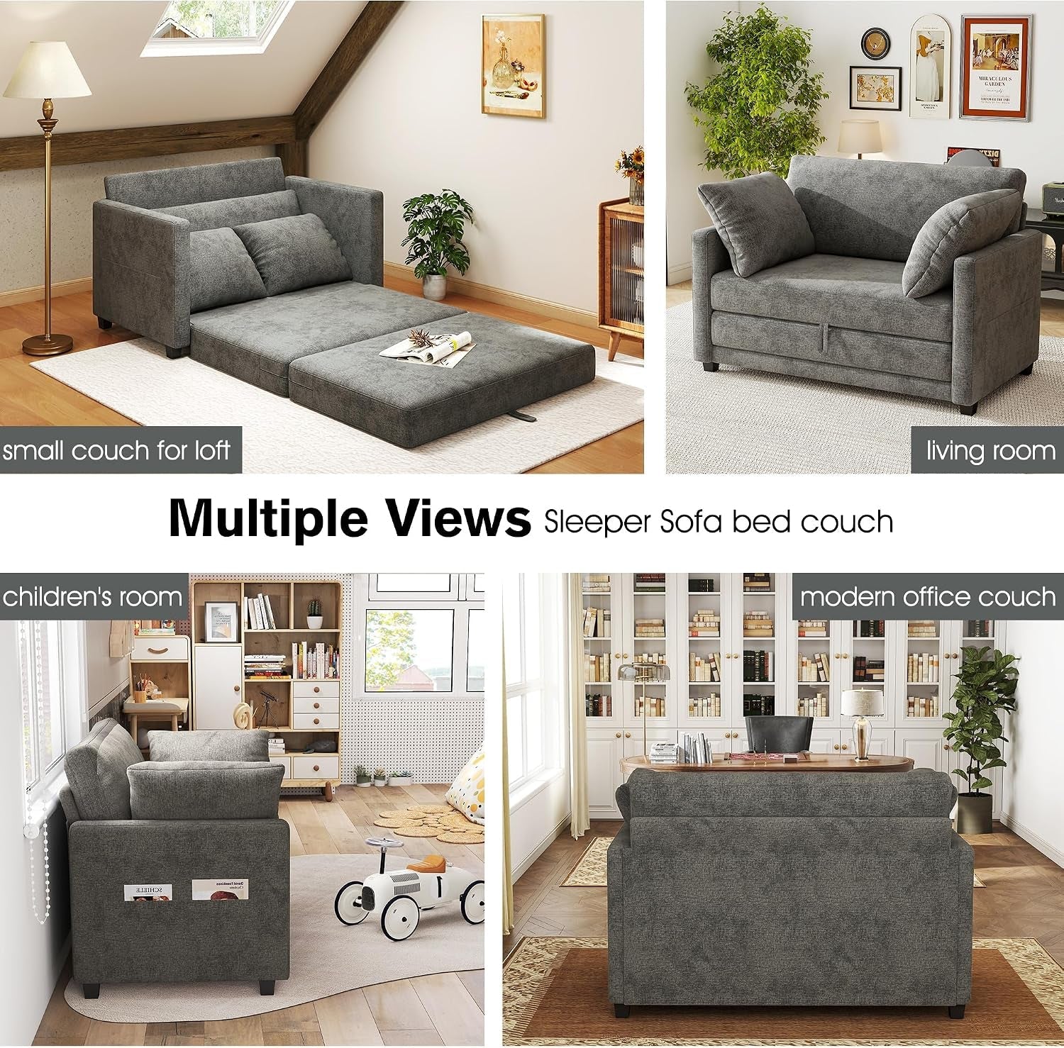 51-loveseat-sleeper-sofa-bed-chenille-convertible-floor-sofa-bed-for-small-spaces-folding-couch-bed-with-deep-seat-2-pillows-solid-frame-pull-out-floor-couch-for-living-room-grey