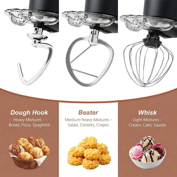 6.5 Qt 10-Speed Tilt-Head Stand Mixer with Dough Hook, Whisk, Beater & Splash Guard, Electric Kitchen Mixer for Baking, Cakes, Bread, and Home Cooking (Black)4