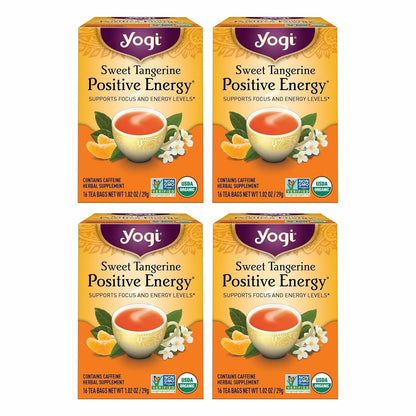 Sweet Tangerine Positive Energy Tea, 16 Tea Bags (4 Pack) | Organic Energy Tea with Black Tea Leaf, Yerba Mate Leaf and Ashwagandha Root, Sweet Floral Tangerine Flavor1