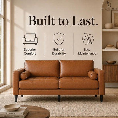 Marisa Genuine Leather Mid-Century Modern Sofa, Tan4