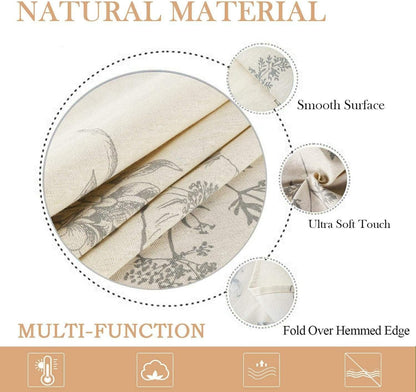 Summer Floral Beige Cotton Linen Rectangle Tablecloth Rustic Garden Natural Decorative Table Cover for Kitchen Dining Summer Picnic Indoor Outdoor Use (Rectangle/Oblong, 55" X 86", Linen)3