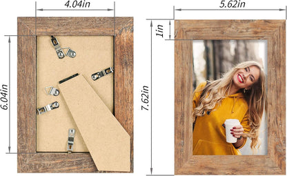 4X6 Picture Frame Set of 4, High Definition Real Glass Rustic Brown Frame, 4 X 6 Wood Photo Frames for Tabletop Display and Wall Mounting4