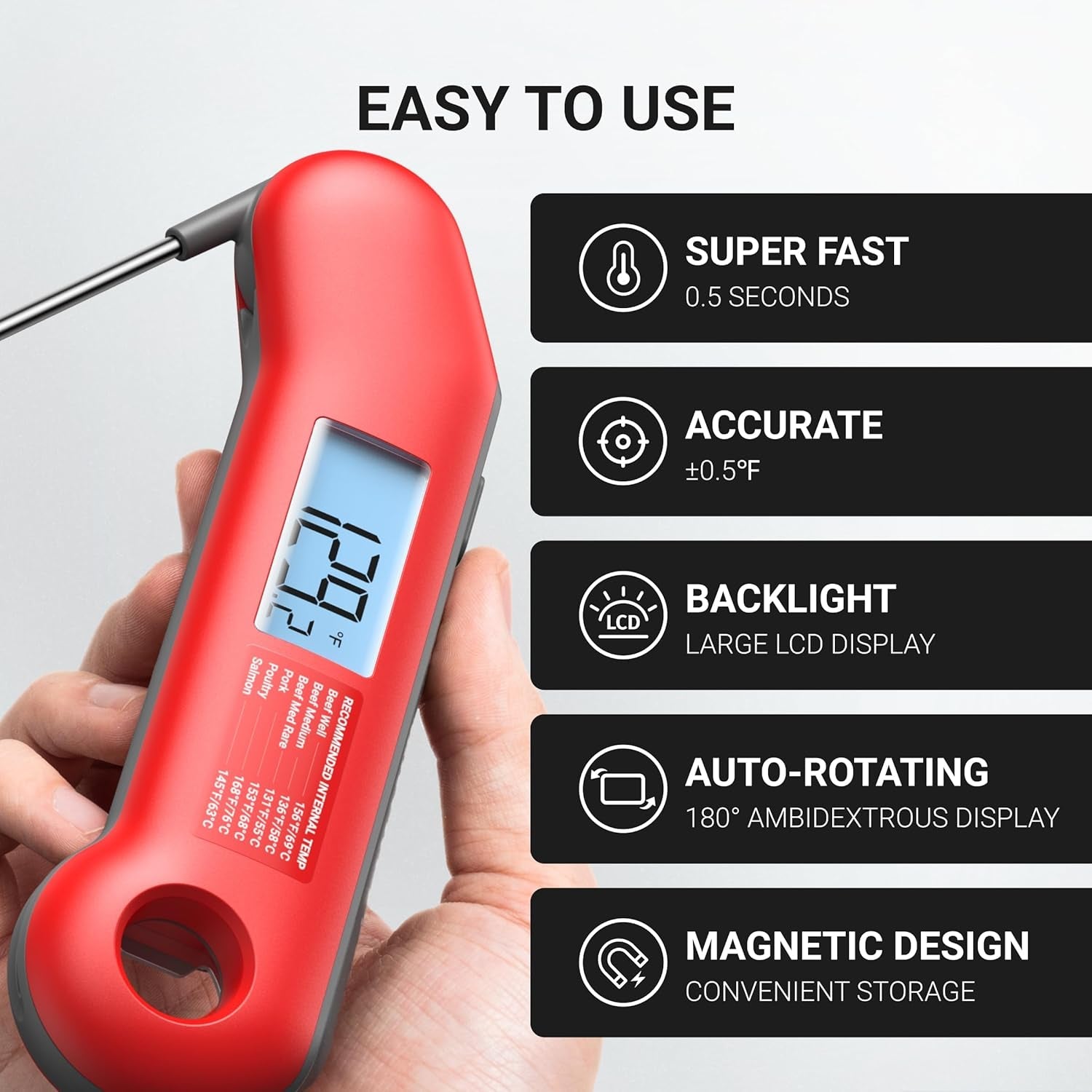 0-5-sec-professional-meat-thermometer-digital-0-5-f-accuracy-nist-nsf-certified-ip67-waterproof-auto-rotating-backlit-display-lift-to-wake-for-bbq-cooking-candy-red-gray