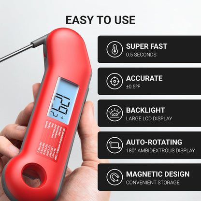 0.5 Sec Professional Meat Thermometer Digital, ±0.5°F Accuracy | NIST&NSF Certified, IP67 Waterproof, Auto-Rotating Backlit Display, Lift-To-Wake, for Bbq/Cooking/Candy, Red&Gray2