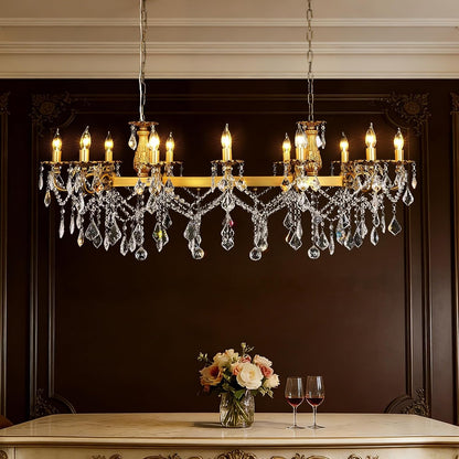 Rectangle Crystal Chandeliers Extra Large Modern Chandelier Island Lighting 12 Lights Candle Pendant Rectangle Hanging Ceiling Light Fixture for Dining Room Living Room Kitchen Island Entry L51.951