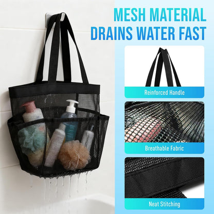 Mesh Shower Caddy Portable, Shower Tote Bag for Dorm Room Essentials, 8 Pockets Large Shower Basket for College Gym Beach Camping (1, Black)7