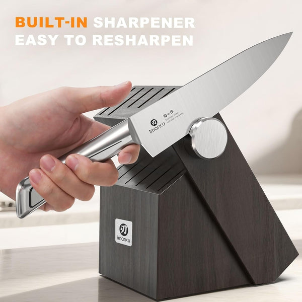 G14 Japanese Kitchen Knife Set, Stainless Steel with Block, 14Pc | Built-In Sharpener, Nonslip Handle, Dishwasher Safe. 56HRC High-Carbon Steel, FSC Wood Block, Rust-Resistant. for Gifting.5