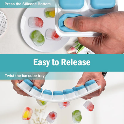 3 Pack Ice Cube Trays with Lid for Freezer, Flexible Silicone Bottom for Easy Release, Stackable Space-Saving Ice Molds, 1.2" Cubes Color-Coded (2 Green 1 Blue) for Juice, Coffee & Cocktails, BPA Free2