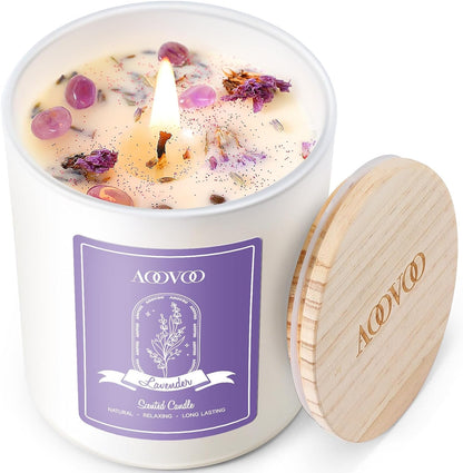 Lavender Scented Candles for Women - Aromatherapy Candle with Crystals Inside, 10Oz Soy Candles for Home Scented, Birthday Gifts Mothers Day Candle for Women Mom1