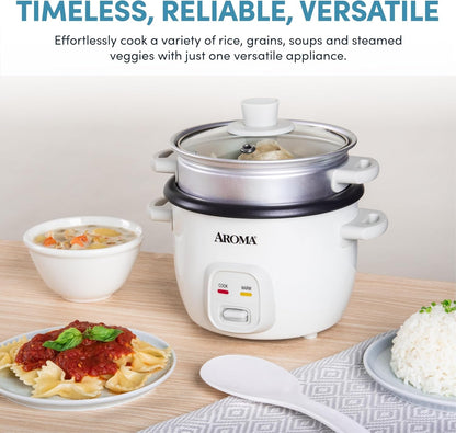 ® Rice Cooker, 2-Cup (Uncooked) / 4-Cup (Cooked), Steamer, Grain Cooker, Soup Maker, Oatmeal Cooker, Auto Keep Warm, 1 Qt, White, ARC-302-1NG3