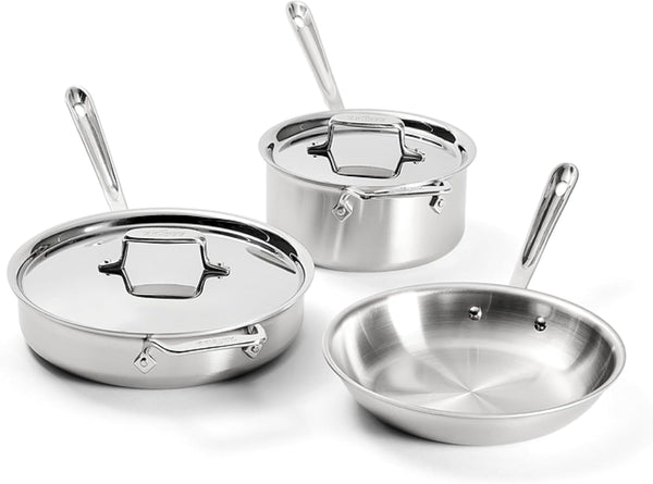 All-Clad D5 5-Ply Stainless Steel Cookware Set 5 Piece Induction Oven Broiler Safe 600F Pots and Pans Silver | the Upgrade for Supremely Even Heat, Professional, Brushed Stainless Steel, Induction Compatible, Oven Safe up to 600F1