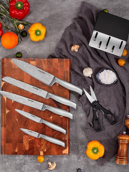 Knife Set,  7 Pieces Kitchen Knife Set with Built-In 5 X Sharpeners, Waved Texture Knife Set with Block, Stainless Steel Knife Block Set, Sharp Knives Set with Ergonomic Handle9