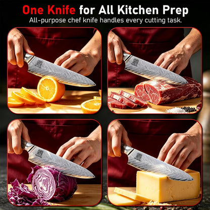 Japanese Chef Knife 8 Inch, 67 Layers Damascus Knife VG10 Steel Core, Hand Sharpened 10-12° Sharp Edge, Professional Kitchen Knife with Rosewood Handle and Gift Box for Meat & Vegetable Cutting7