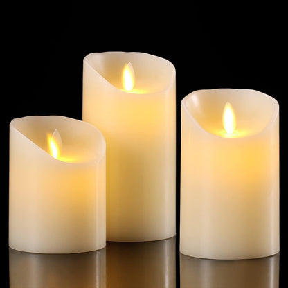 Flameless Candles Battery Operated Pillar Real Wax Electric LED Flickering Candle Sets with Remote Control Cycling 24 Hours Timer, 4" 5" 6" Pack of 3 (Ivory)2