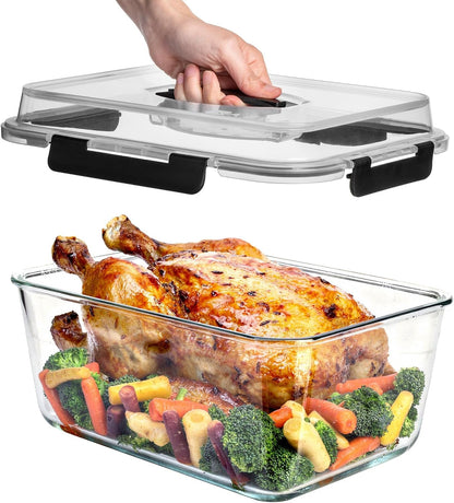 6500Ml / 220 Oz / 28 Cups Extra Large Glass Food Storage Containers with Lids - Leakproof Glass Meal Prep Containers with Locking Lids for Roasting & Storing Leftover - Microwave & Oven Safe1