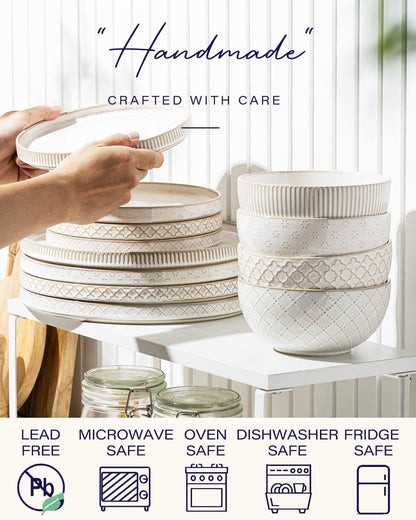 Dinnerware Sets, Plates and Bowls Sets (10.5” Dish + 8” Dish + 6” Bowl) for 4, Microwave and Dishwasher Safe, Ceramic Dinnerware Set (12 Piece)3