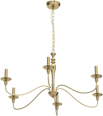 Farmhouse Chandelier 6-Light Gold Industrial Classic Candle Ceiling Rustic Pendant Lights Fixture for Dining Living Room Bedroom Kitchen Island Hanging Lighting4