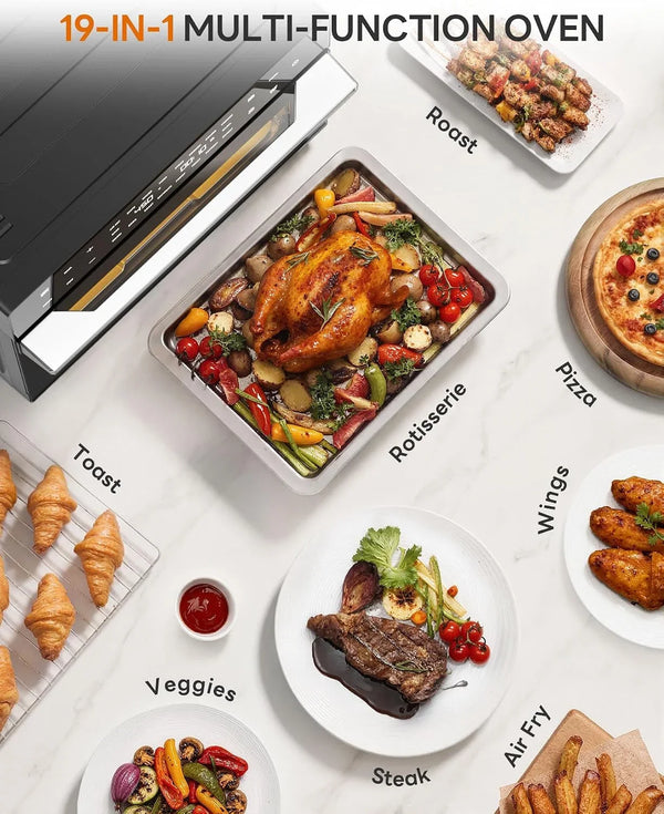 32QT Extra Large Air Fryer, 19-In-1 Air Fryer Toaster Oven Combo with Rotisserie and Dehydrator, Digital Convection Oven Countertop Airfryer Fit 13" Pizza, 6 Accessories, 1800W, Black5