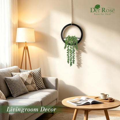 2 Pack 16" Artificial Hanging Plants in Black Pots for Wall Decor | Hanging Succulents Plants，Faux String of Pearls Plants,Great for Bathroom Bedroom Living Room Boho Wall Decor，Fresh All Year6