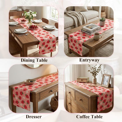 Linen Table Runners 72 Inches Long Strawberry Pattern Runner for Table,Strawberry Kitchen Decor Accessories Perfect for Home Wedding Indoor Outdoor Party6