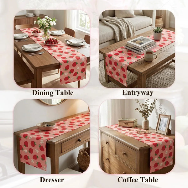 Linen Table Runners 72 Inches Long Strawberry Pattern Runner for Table,Strawberry Kitchen Decor Accessories Perfect for Home Wedding Indoor Outdoor Party6